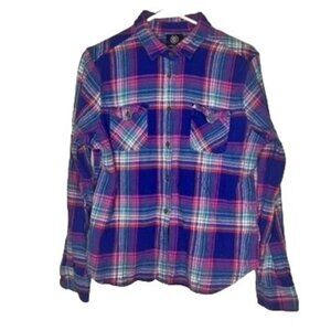 American Eagle Outfitters Plaid Flannel Shirt Favorite Fit XS/S Blue/Pink twee